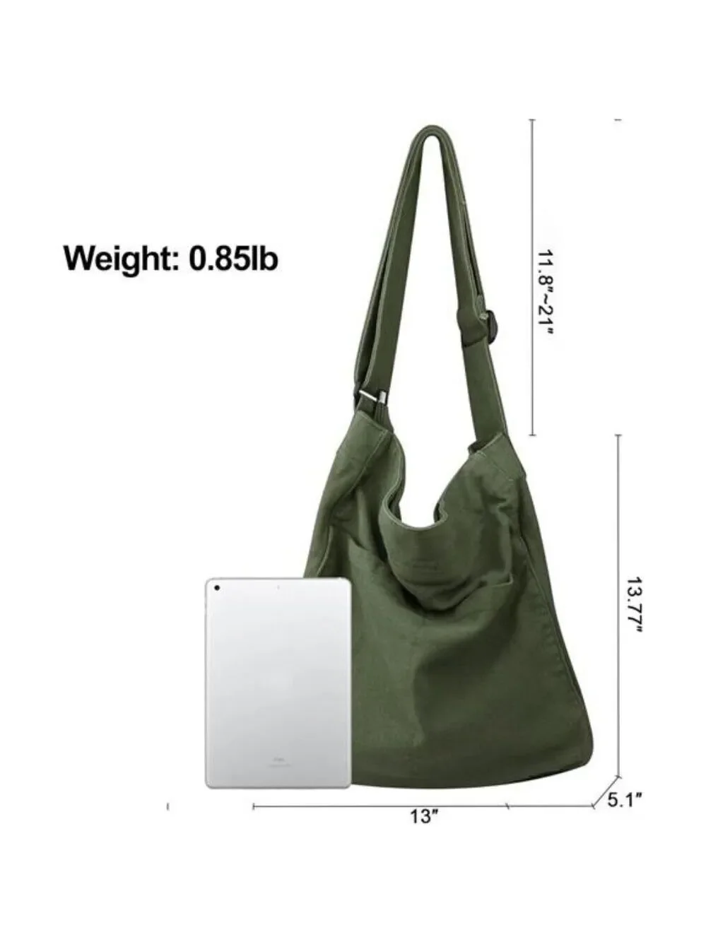 Canvas Hobo Tote Bag Crossbody Shoulder Bag Multi Pocket Travel Work Bag Women M